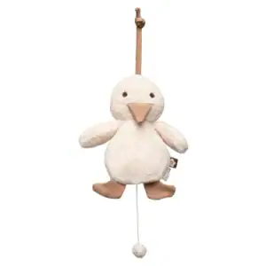 Knuffel eend met muzieksnoer voor baby, zacht en schattig.