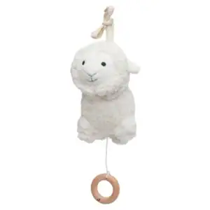 Baby muziekhanger in de vorm van een schattige lam met ring, ideaal voor babykamer decoratie.