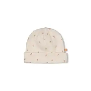 Baby mutsje rib AOP offwhite melange voor jonge kinderen.