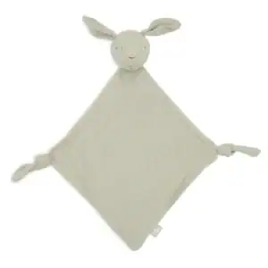 Speendoekje met konijnenoren in olijfgroen, zacht en knuffelbaar voor baby's.