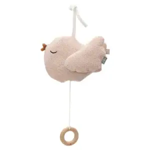Schattige baby muziekhanger met vogels, zacht en knuffelbaar.