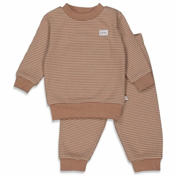 Baby pyjama set van wafelstof in bruin, comfortabel en zacht.